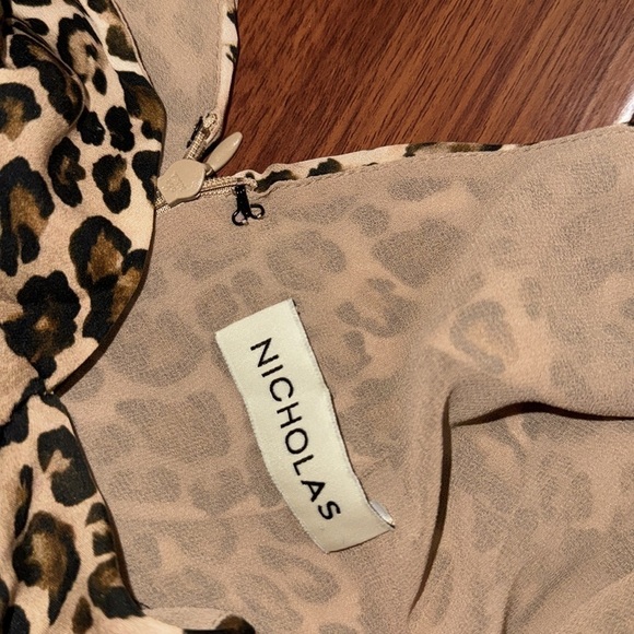 Nicholas Gathered Dress In Leopard Print Brown Mini Ruched Size US 4 Italy 40 - Picture 10 of 11